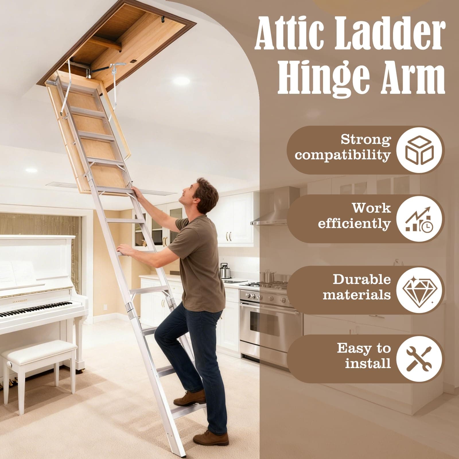 Attic Ladder Hinge Arms & Springs Kit Fits Werner 55-2, photo 2 of 6