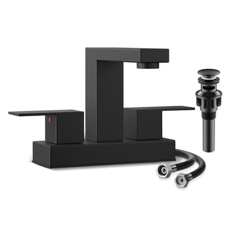 Bathroom Sink Faucet Kit with Drain - 3 Hole Matte Black