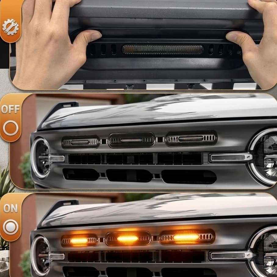 Ford Bronco Grille Lights - Smoked Amber LED