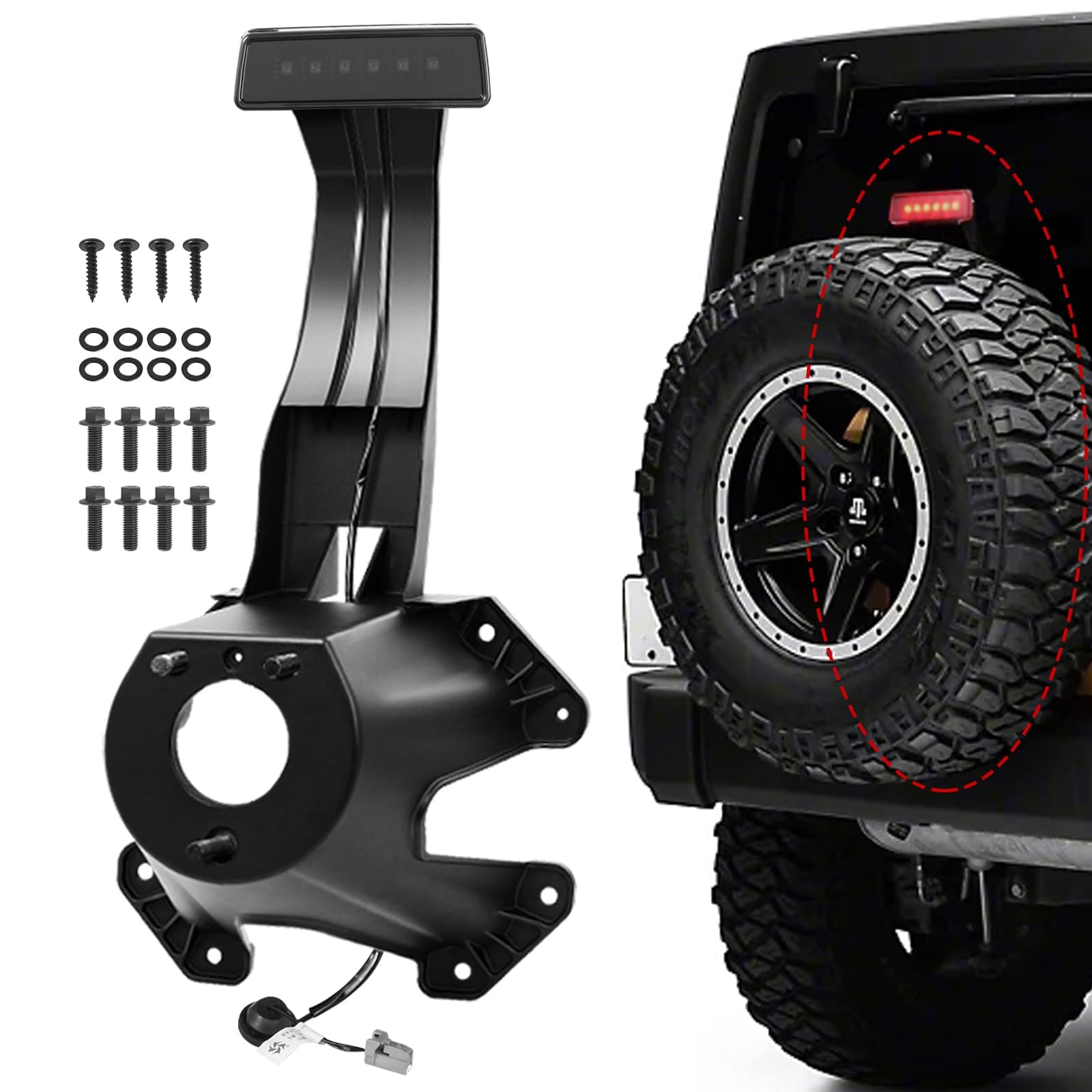 Jeep Wrangler Spare Tire Mount & Third Brake Light 55397217AJ Fits 2007-2018 Jeep JK