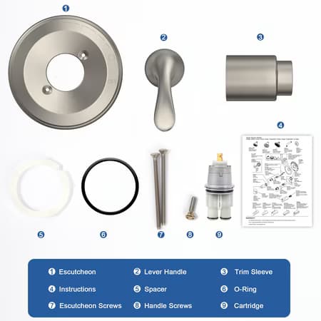 Shower Trim Kit Single Handle with Cartridge - Brushed Nickel for Delta, photo 2 of 6