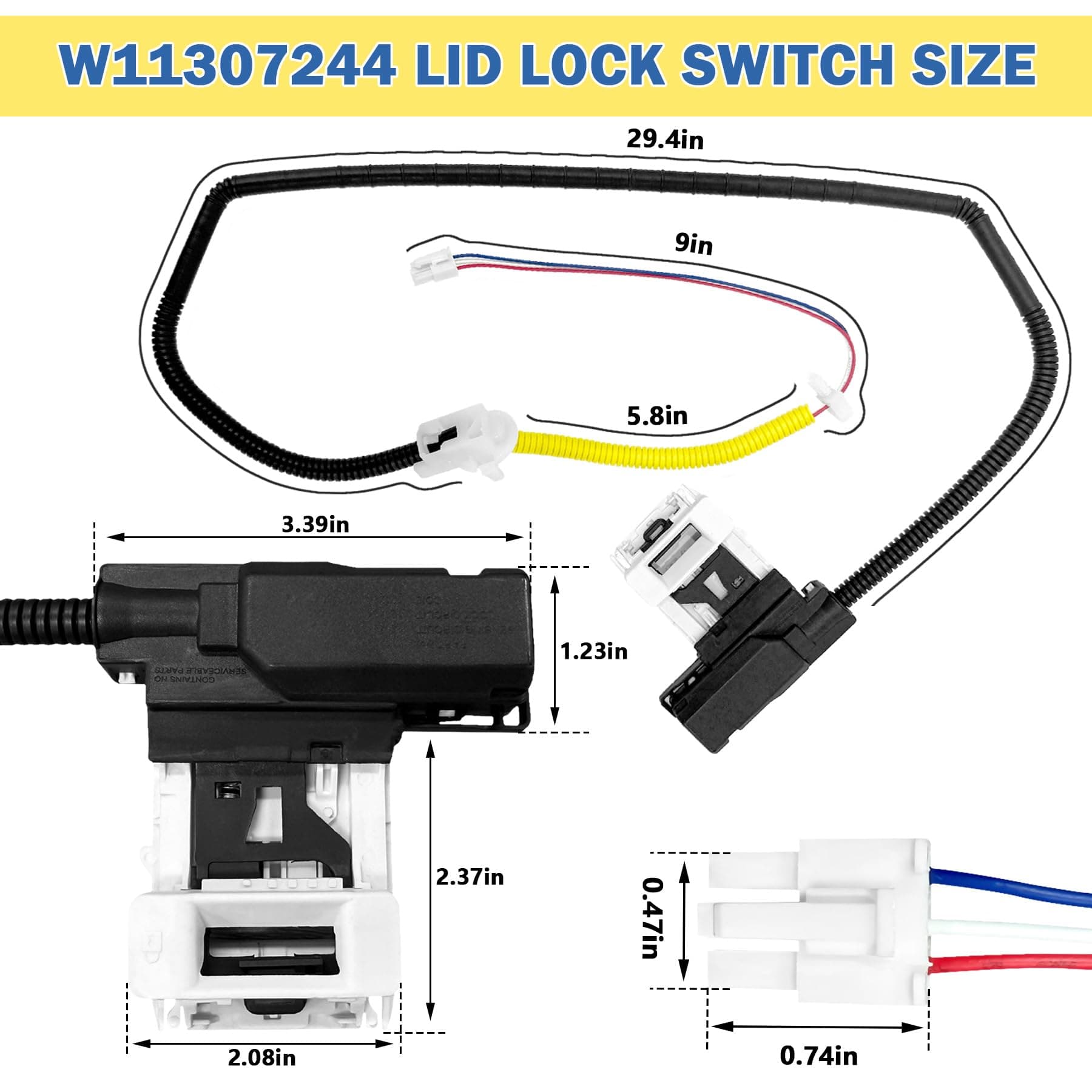 Washing Machine 3 Wire Lid Lock Switch Assembly, photo 2 of 7