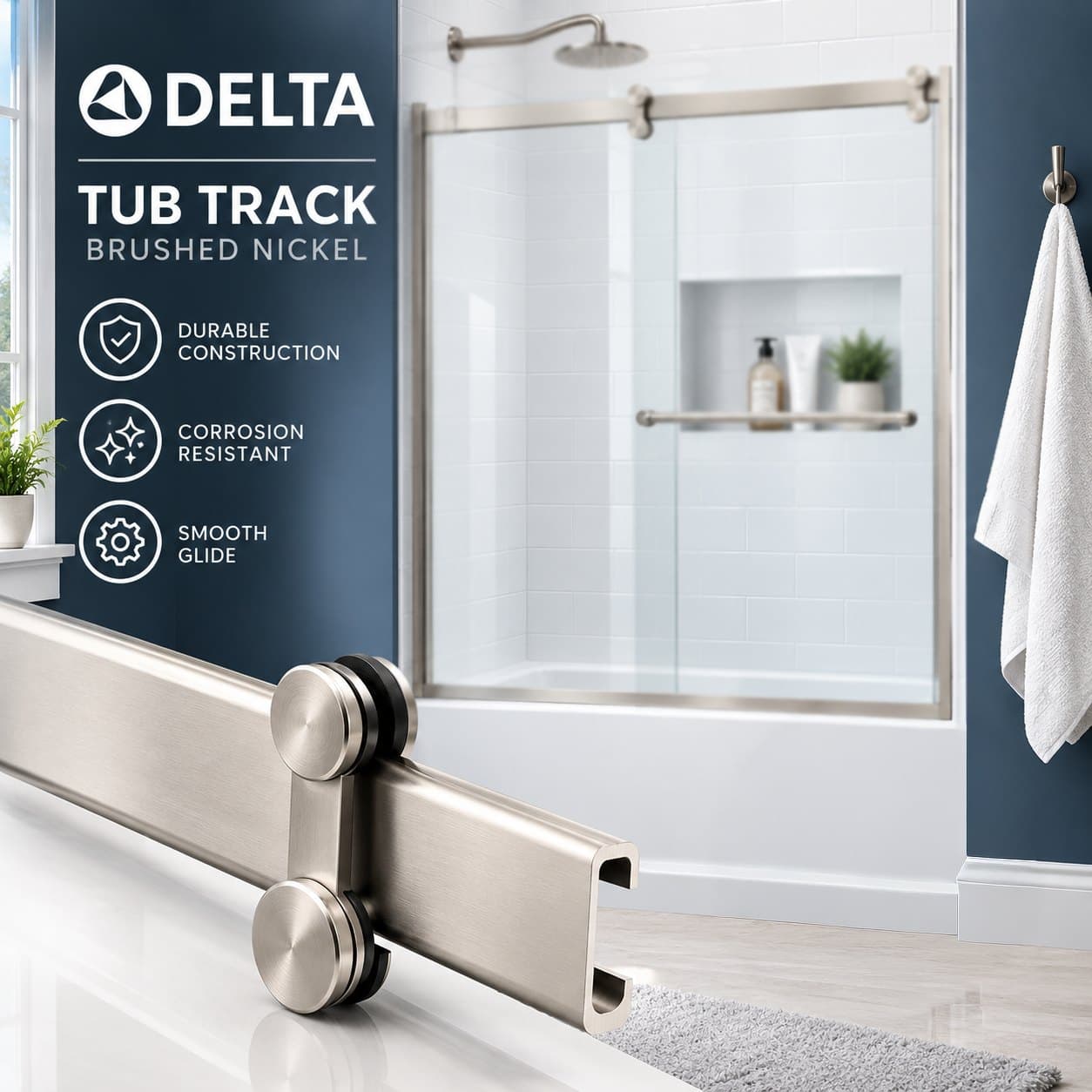 Sliding Bathtub Door Track Kit 60in - Delta Contemporary Brushed Nickel Barn Door